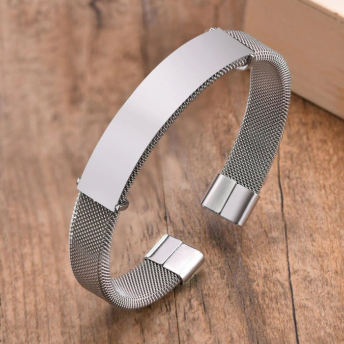 Srebrna Bransoletka Bangla typu Mesh z dedykacją dla Córki