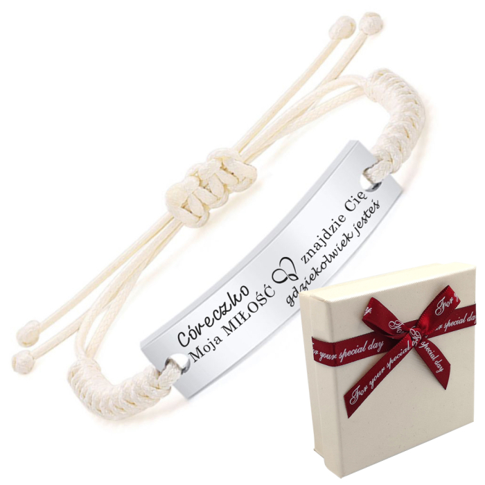 Sznurkowa Bransoletka Regulowana z Blaszką Personalizacja dla Córki