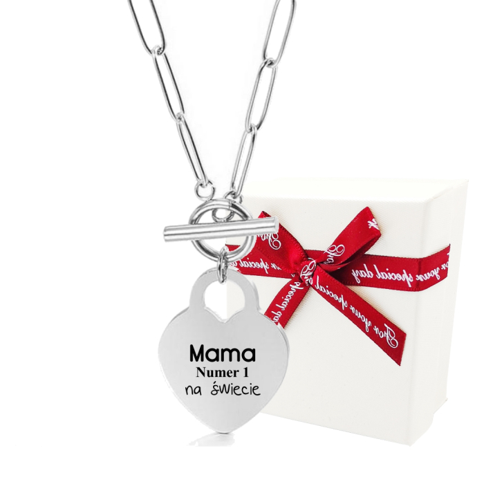 Personalizowany Naszyjnik Damski  z Sercem Prezent dla Mamy zapięcie Toggle