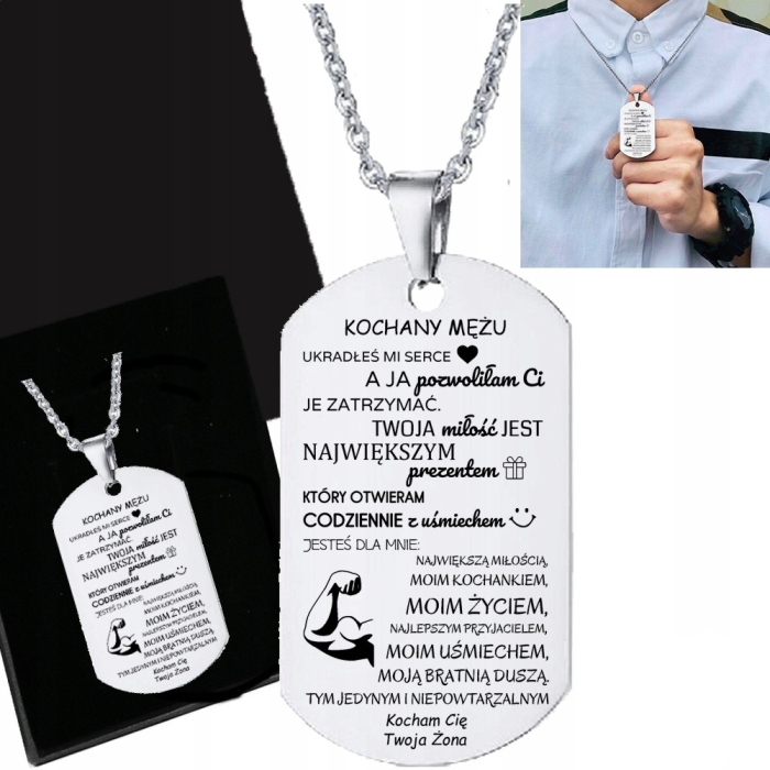 Srebrny Personalizowany Naszyjnik Dla Męża