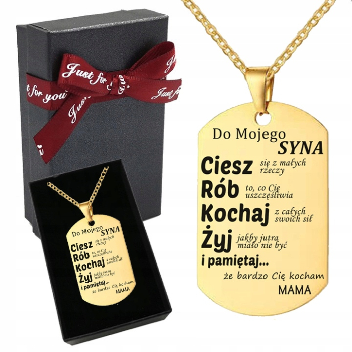 Złota Zawieszka Naszyjnik z Dedykacją "Do Mojego Syna"