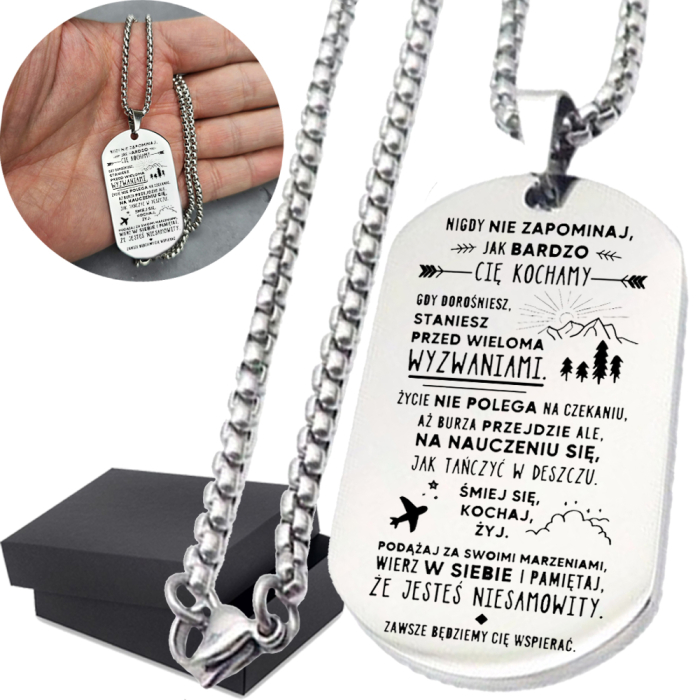 Nieśmiertelnik ze stali z Dedykacją dla Syna Prezent Personalizowany