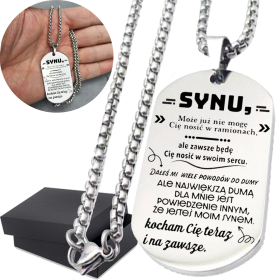 Nieśmiertelnik ze stali z Dedykacją dla Syna Prezent Personalizowany