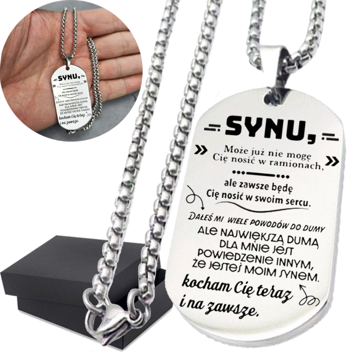 Nieśmiertelnik ze stali z Dedykacją dla Syna Prezent Personalizowany