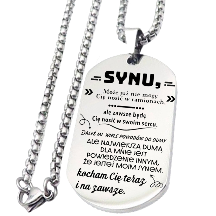 Nieśmiertelnik ze stali z Dedykacją dla Syna Prezent Personalizowany