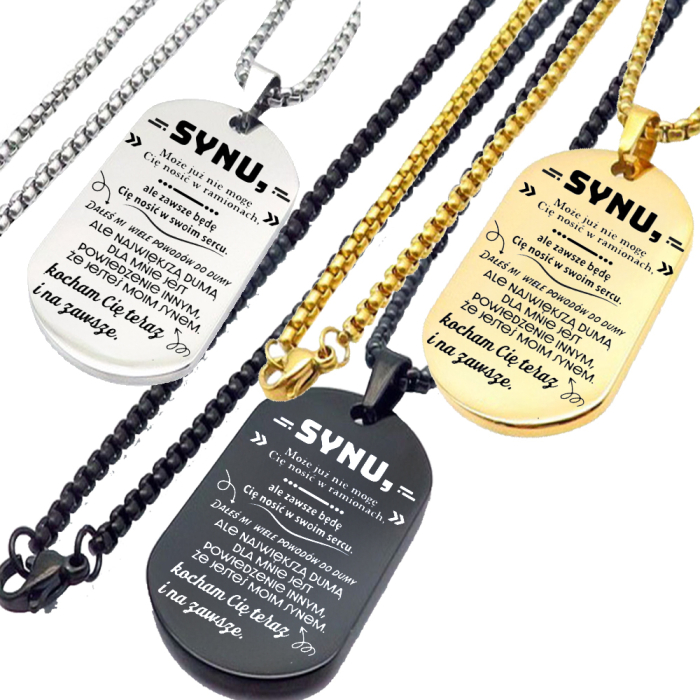 Nieśmiertelnik ze stali z Dedykacją dla Syna Prezent Personalizowany