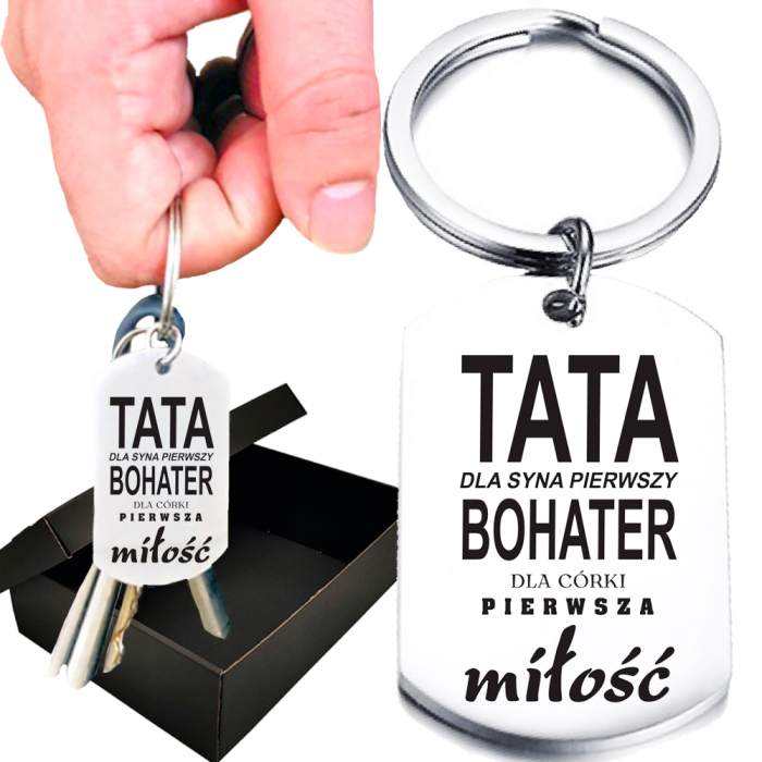 Brelok ze Stali Chirurgicznej z Grawerem dla Taty Pierwszy Bohater Syna