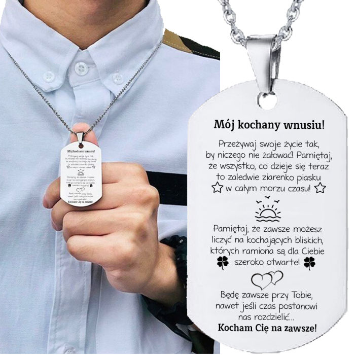 Prezent Dla Wnuka Stalowa Zawieszka z Dedykacją
