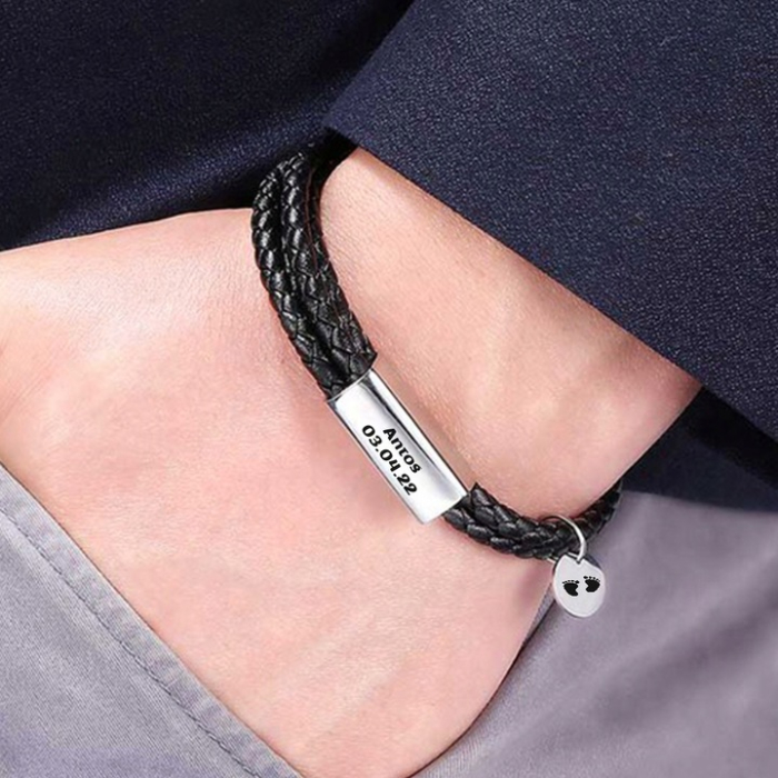 Bransoletka Skórzany Rzemyk na Rękę Plecionka z Personalizowaną Blaszką