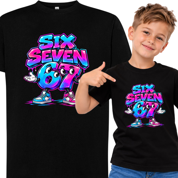 Koszulka Dziecięca Six Seven 67 Neon Jakość Premium