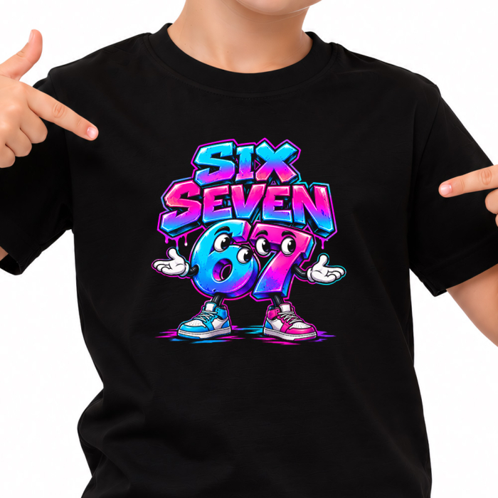 Koszulka Dziecięca Six Seven 67 Neon Jakość Premium