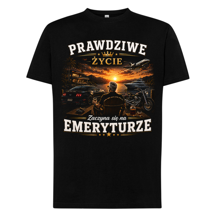 Koszulka Prawdziwe Życie Zaczyna Się na Emeryturze – Prezent dla Emeryta