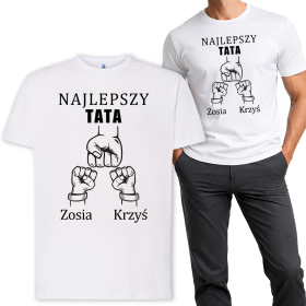 Koszulka Męska dla Taty - Najlepszy Tata - Imiona Dzieci Rączki