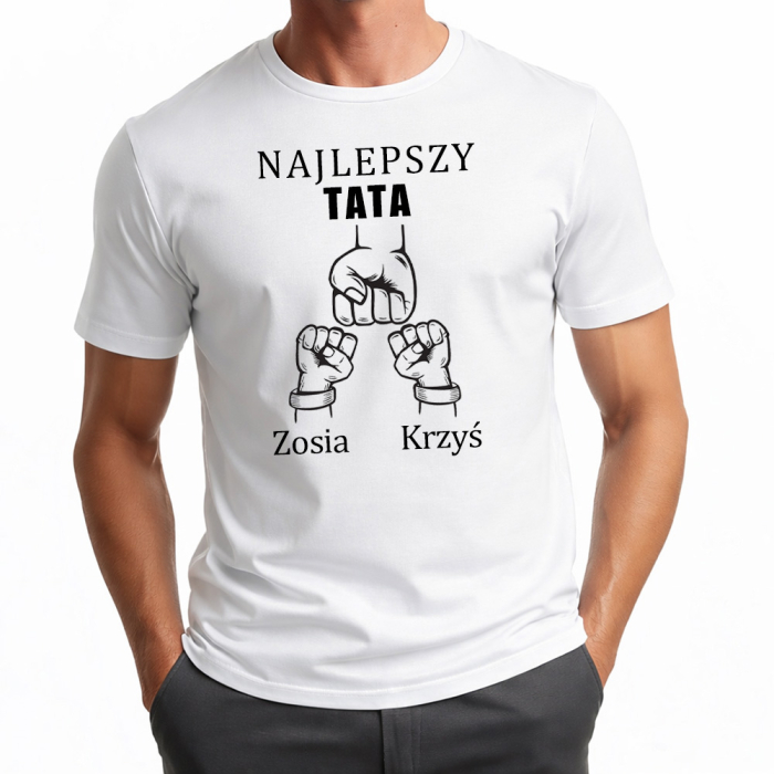 Koszulka Męska dla Taty - Najlepszy Tata - Imiona Dzieci Rączki