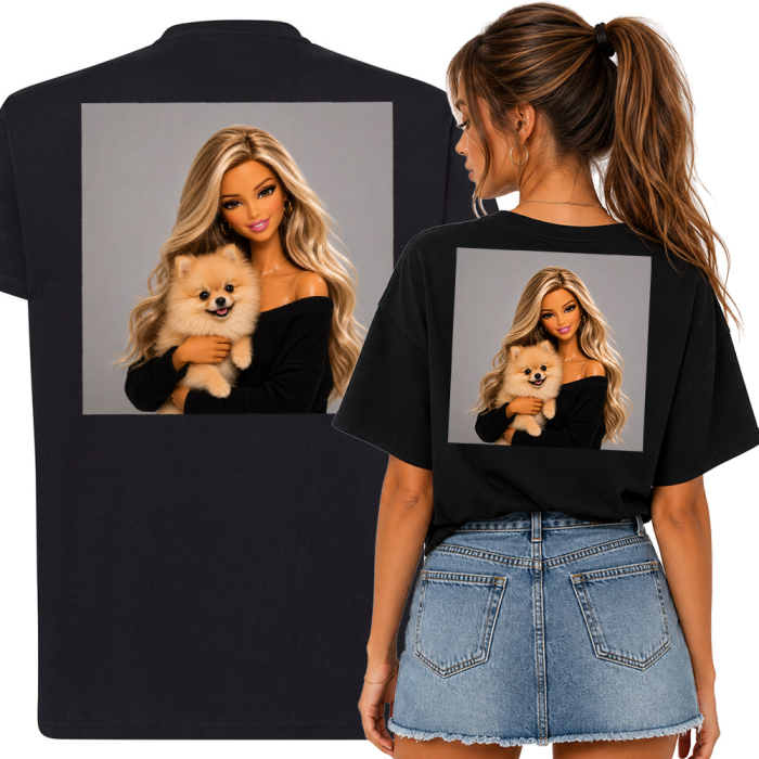 Koszulka Lalka z Pomeranianem Damski T-shirt Pies