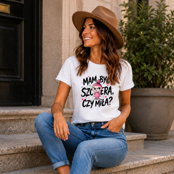 Zabawna Koszulka Damska MAM BYĆ SZCZERA CZY MIŁA?