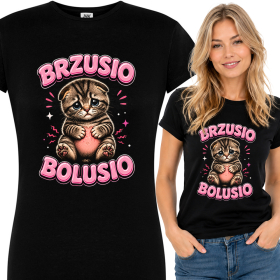 Koszulka Damska „Brzusio Bolusio” – Śmieszna Koszulka na Bolesny Okres
