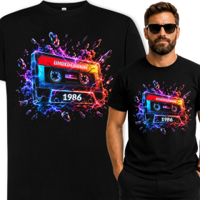 Koszulka Męska Na 40 Urodziny - Limited Edition 1986 Kaseta Neon