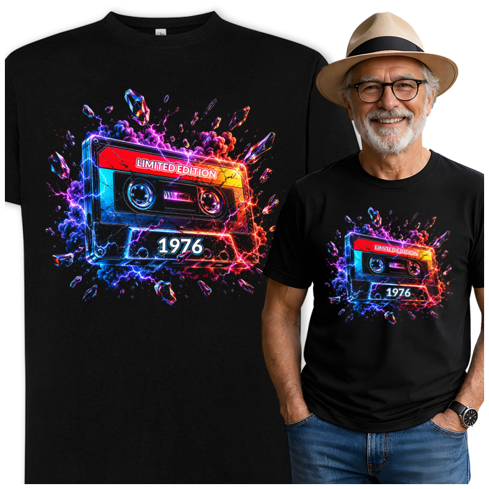 Koszulka Męska Na 50 Urodziny - Limited Edition 1976 Kaseta Neon