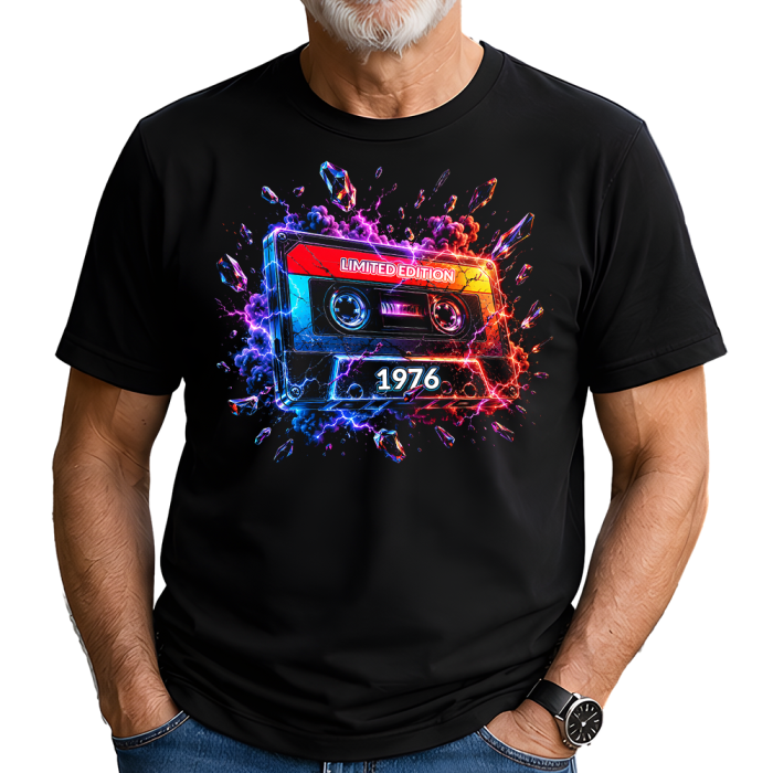 Koszulka Męska Na 50 Urodziny - Limited Edition 1976 Kaseta Neon