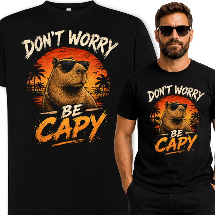 Śmieszna Męska Koszulka - Don't Worry Be Capy