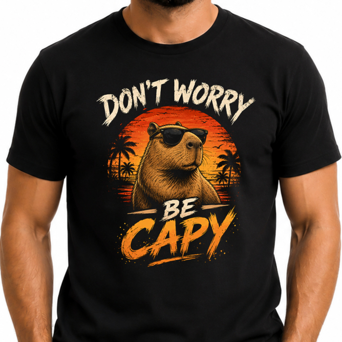 Śmieszna Męska Koszulka - Don't Worry Be Capy