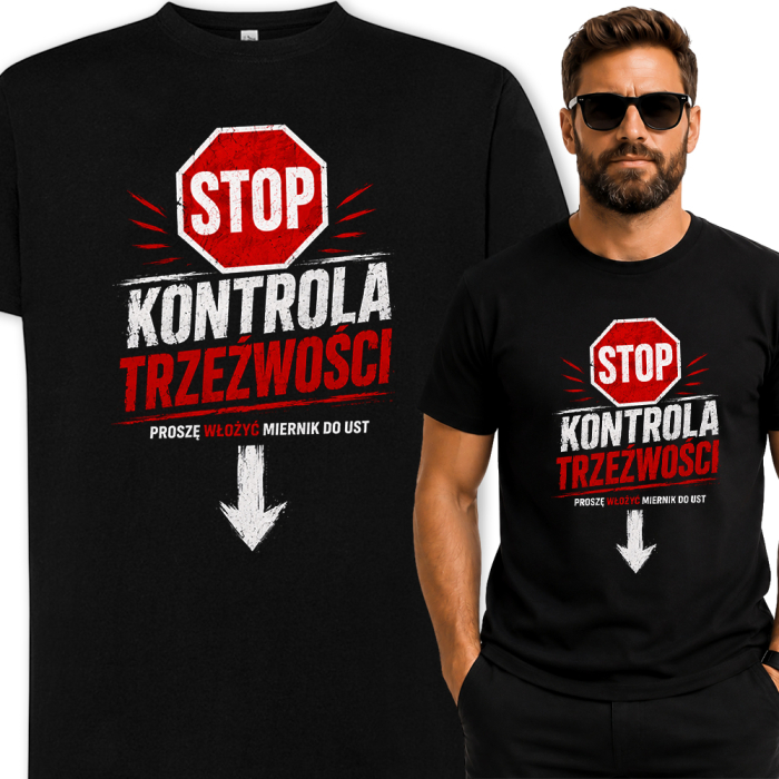 Koszulka Stop Kontrola Trzeźwości - Proszę Włożyć Miernik Do Ust Śmieszny Męski T-shirt