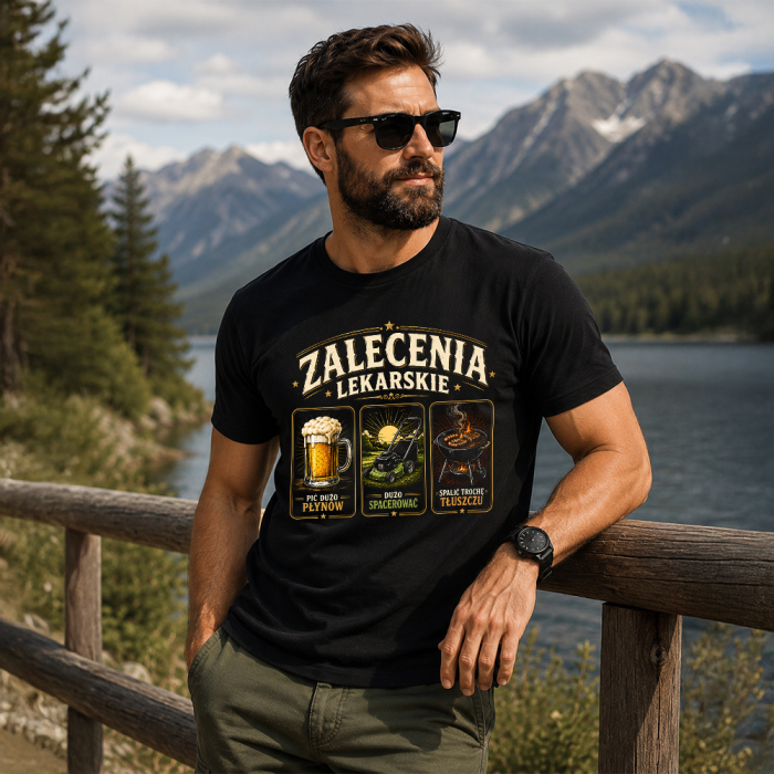 Śmieszny T-shirt - Zalecenia Lekarskie - Męska Koszulka