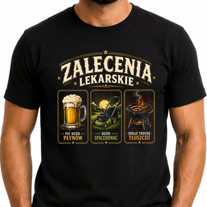 Śmieszny T-shirt - Zalecenia Lekarskie - Męska Koszulka