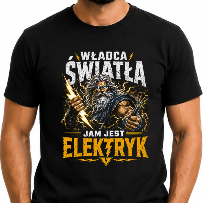 Koszulka Władca Światła Jam Jest Elektryk – Śmieszna Koszulka dla Elektryka