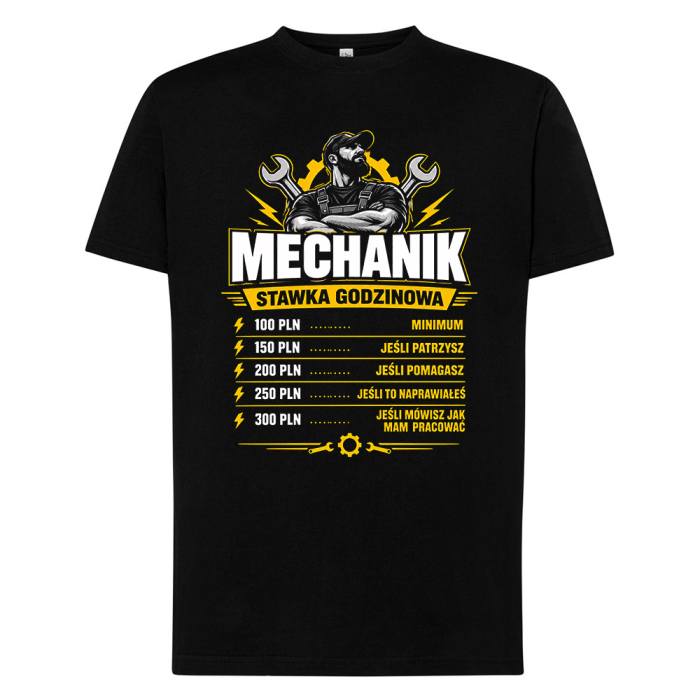 Koszulka Mechanik Stawka Godzinowa – Śmieszna Koszulka dla Mechanika Samochodowego