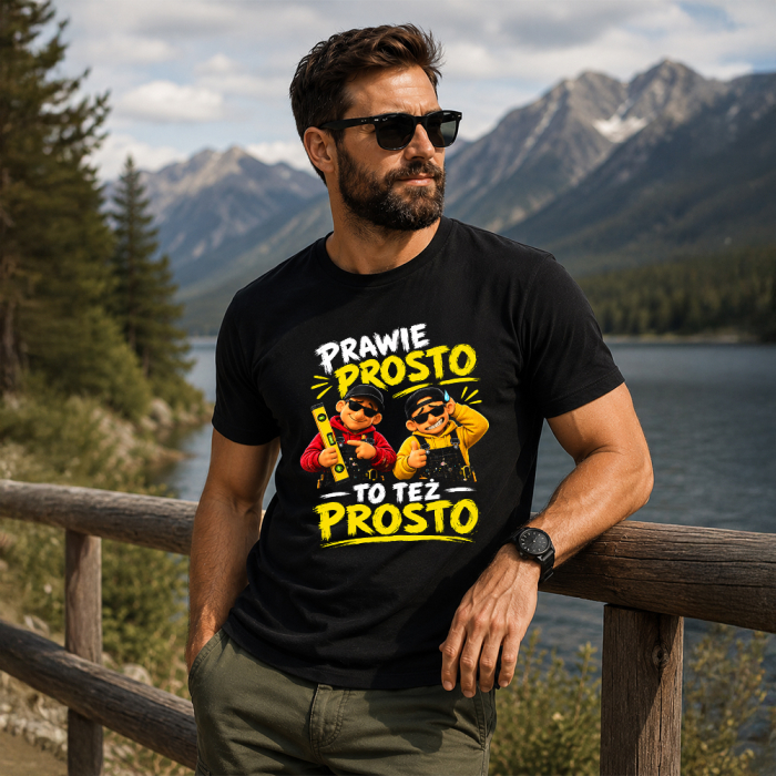 Koszulka - Prawie Prosto To Też Prosto - Śmieszna dla Budowlańca