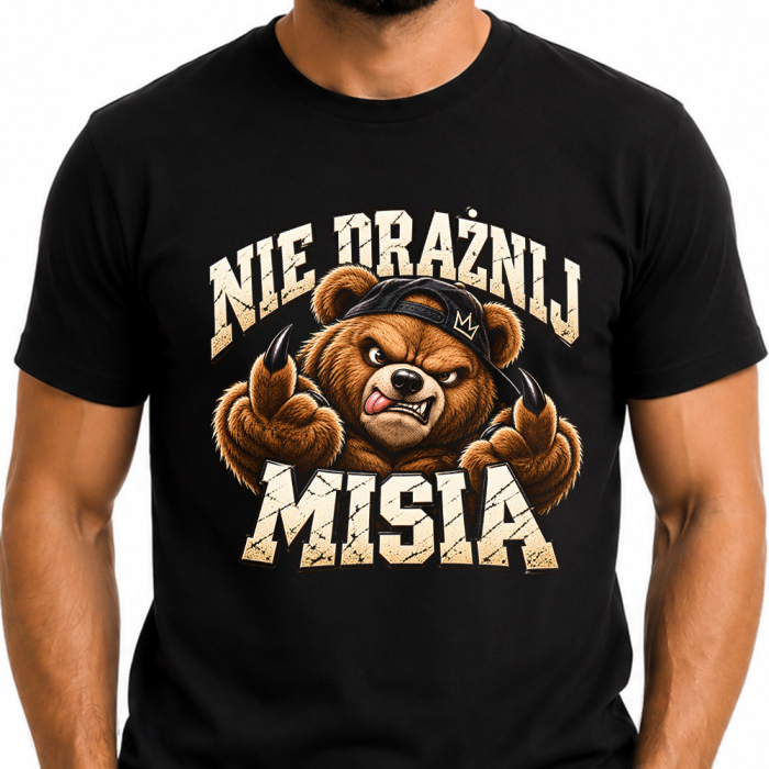 Koszulka męska Nie Drażnij Misia Zabawny Nadruk Prezent