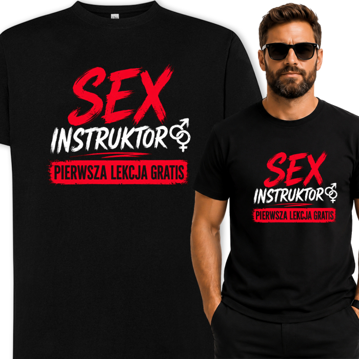 Śmieszna Koszulka Na Wieczór Kawalerski - Sex Instruktor – Pierwsza Lekcja Gratis