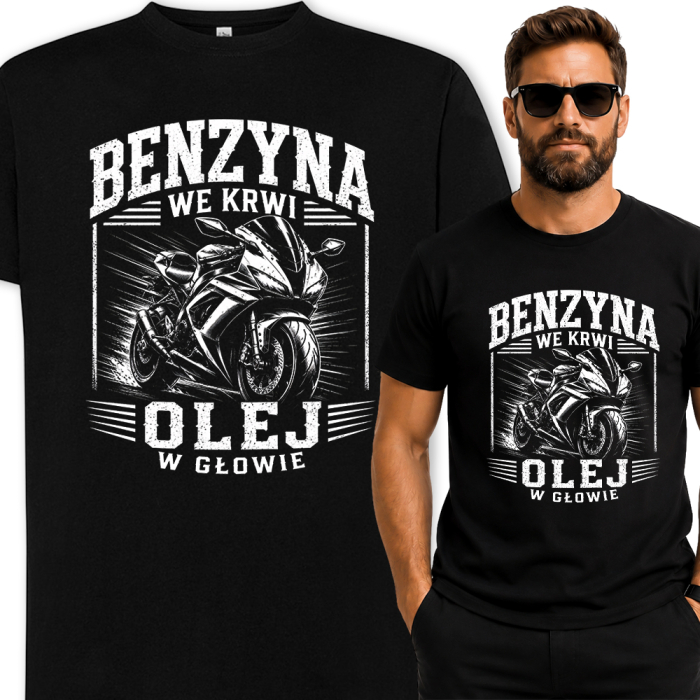 Męska Koszulka Motocyklowa – Benzyna We Krwi Olej W Głowie
