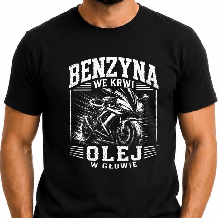 Męska Koszulka Motocyklowa – Benzyna We Krwi Olej W Głowie