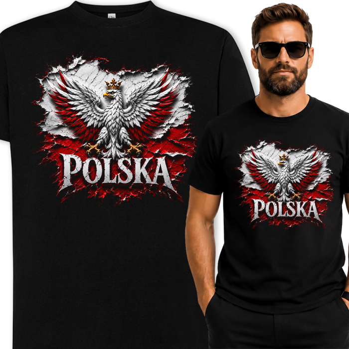 Koszulka Męska Patriotyczna - Polska Orzeł Mapa Godło