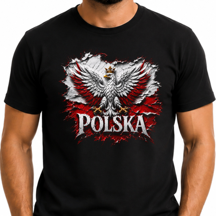 Koszulka Męska Patriotyczna - Polska Orzeł Mapa Godło