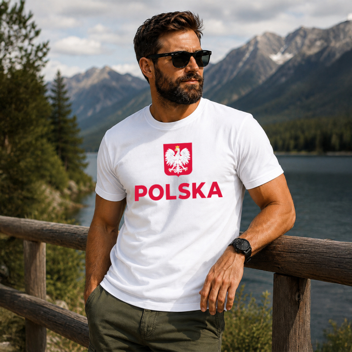 Męska Koszulka Patriotyczna – POLSKA Godło | Koszulka dla Kibica Reprezentacji Polski