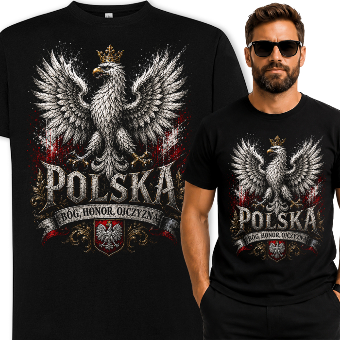 Męska Koszulka Dla Patrioty – POLSKA Bóg Honor Ojczyzna