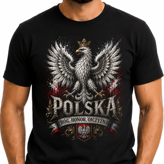 Męska Koszulka Dla Patrioty – POLSKA Bóg Honor Ojczyzna