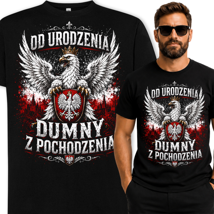 Męska Koszulka Patriotyczna – Od Urodzenia Dumny z Pochodzenia Orzeł Godło