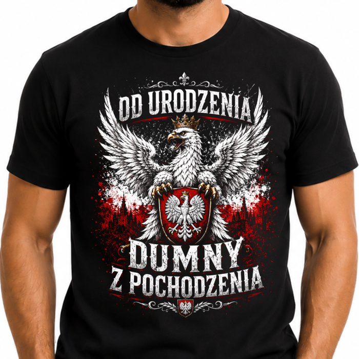 Męska Koszulka Patriotyczna – Od Urodzenia Dumny z Pochodzenia Orzeł Godło