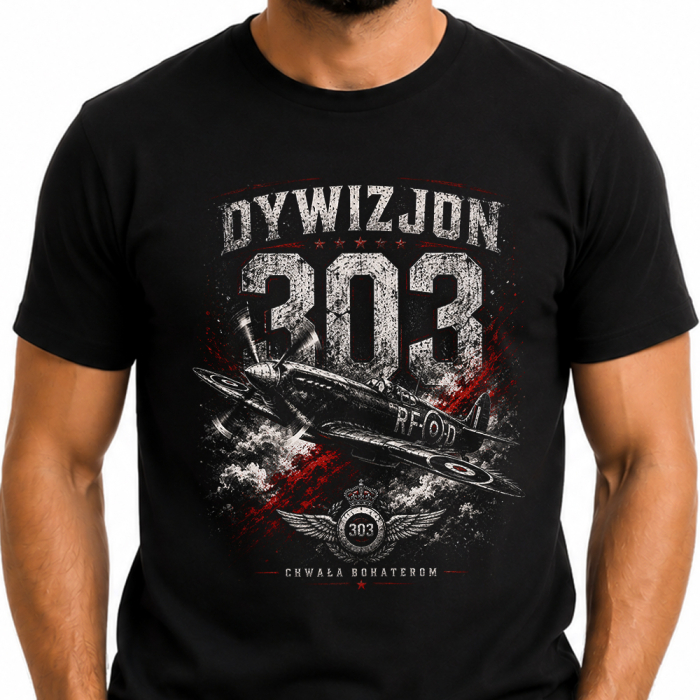 Męski T-Shirt Patriotyczny – Dywizjon 303 Chwała Bohaterom