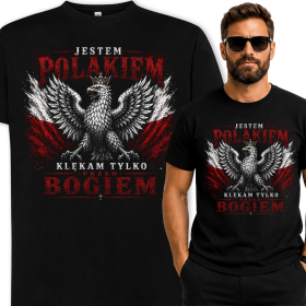 Męska Koszulka Patriotyczna – Jestem Polakiem - Klękam Tylko Przed Bogiem