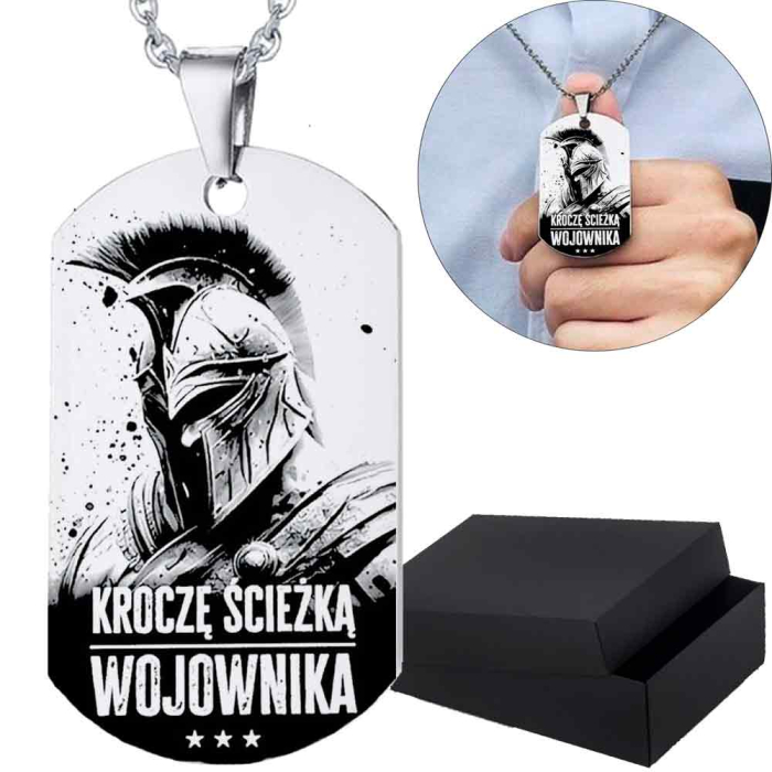 Motywacyjny Naszyjnik Nieśmiertelnik Dla Niego "Kroczę Ścieżką Wojownika"