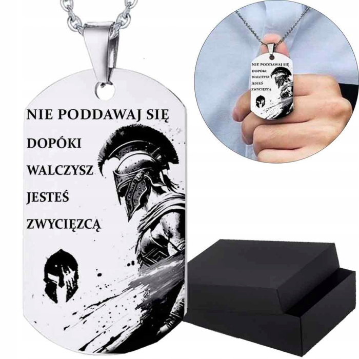 Grawerowany Nieśmiertelnik Zawieszka Męska "Nie poddawaj się"
