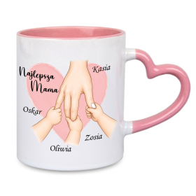 Kubek z uchem w kształcie serca - Najlepsza Mama + Imiona Dzieci